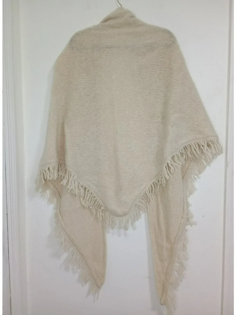 Zara Shawl Wrap M Beige 100% Wool Fringed Open Front